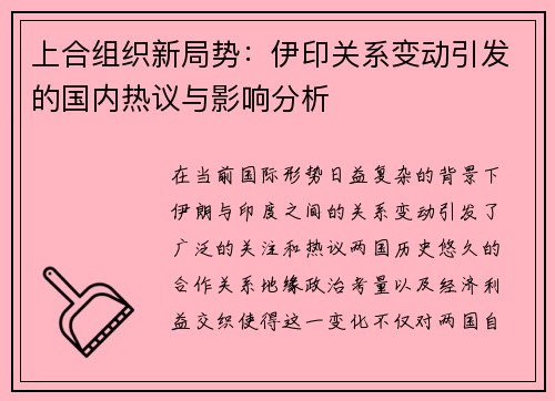 上合组织新局势：伊印关系变动引发的国内热议与影响分析