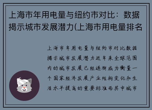 上海市年用电量与纽约市对比：数据揭示城市发展潜力(上海市用电量排名)