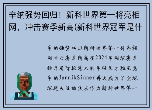 辛纳强势回归！新科世界第一将亮相网，冲击赛季新高(新科世界冠军是什么意思)